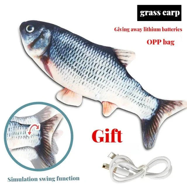 Interactive Dancing Stuffed Fish cat toy with rechargeable battery and durable cloth design.