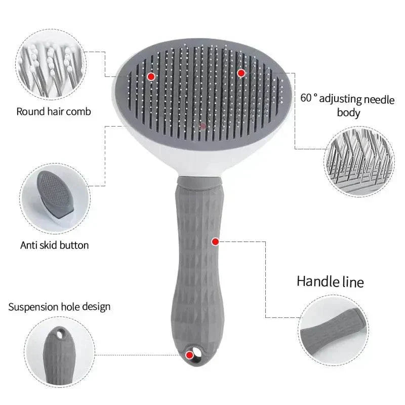 High-quality pet hair brush with ergonomic handle and soft bristles for effective grooming.