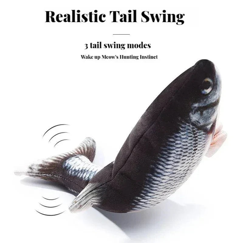 Interactive Dancing Stuffed Fish cat toy with tail swing modes, rechargeable, 30 cm length.