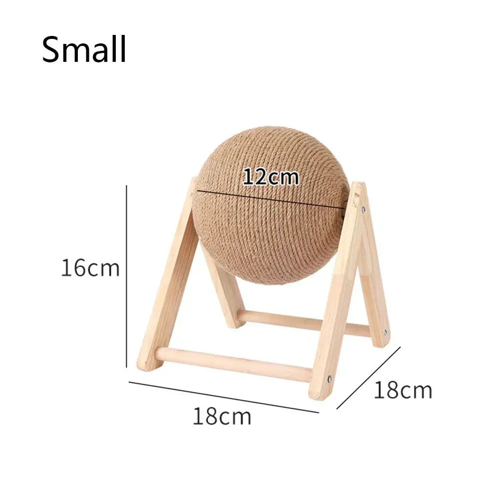 Small Cat Scratching Ball with V-shape stand, eco-friendly material, size 18cm x 18cm x 16cm, perfect for kittens.