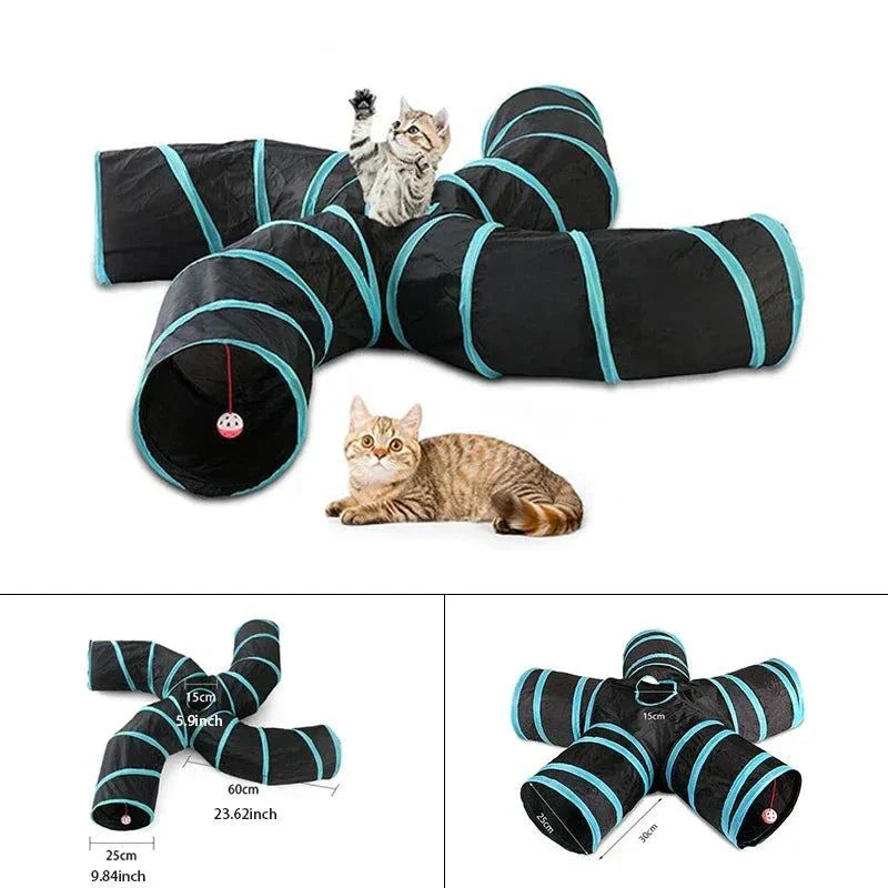 Cat Tunnels - versatile, durable nylon play tunnels for cats, available in multiple configurations for indoor or outdoor use.