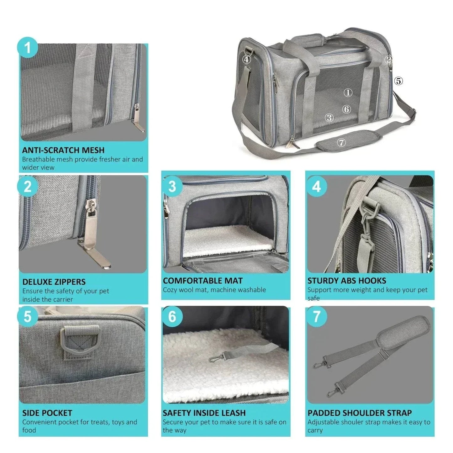 Premium soft-sided pet carrier with anti-scratch mesh, deluxe zippers, and comfortable mat; ideal for travel.