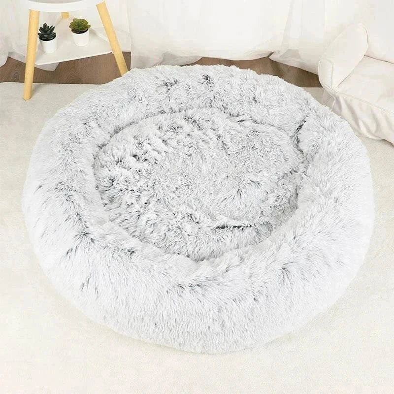 Plush grey pet bed for ultimate calming and relaxation.